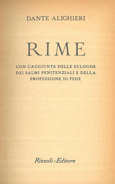 Rime. Con l aggiunta delle ecloghe dei salmi penitenziali e della