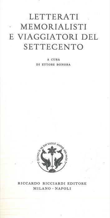 Letterati memorialisti e viaggiatori del Settecento - Ettore Bonora - copertina