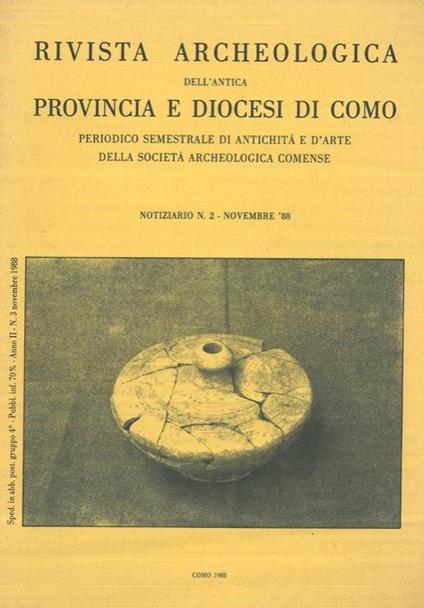 Rivista Archeologica dell'Antica Provincia e Diocesi di Como. Notiziario n. 2. Novembre '88 - Giorgio Luraschi - copertina