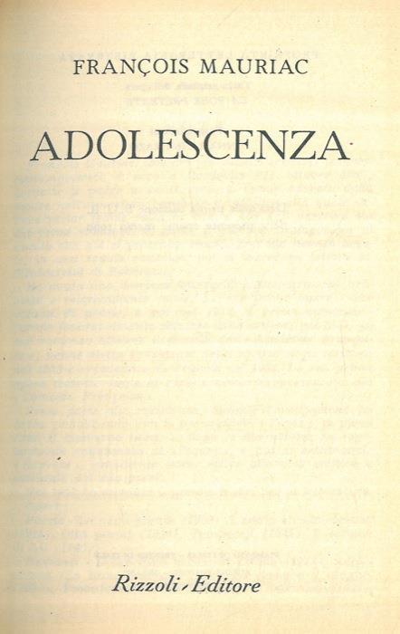 Adolescenza - François Mauriac - copertina