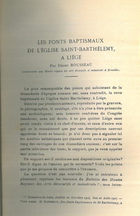 Les fonts baptismaux de l'église Saint-Barthélemy, à Liége. Les inscriptions métriques des fonts de Saint-Barthélemy, à Liége et de la chasse de Saint Hadelin, a Visé - Henri Rousseau - copertina