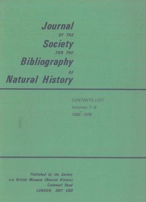 Journal of the Society for the Bibliography of Natural History. Content list Volumes 1. 8, 1936. 1978 - copertina