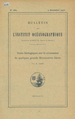 Notes biologiques sur la croissance de quelques grands Bryozoaires libres - F. Canu - copertina