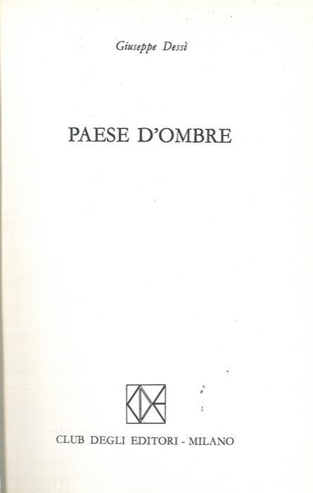 Paese d'ombre - Giuseppe Dessì - copertina