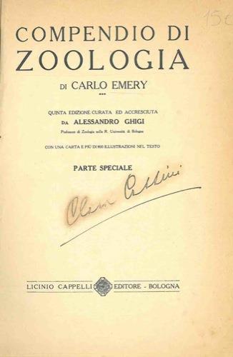 Compendio di zoologia. Parte speciale. 5a ediz. curata ed accr. da A. Ghigi - Carlo Emery - copertina