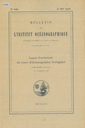 Leçon d'ouverture du cours d'Océanographie biologique - M. Fage - copertina