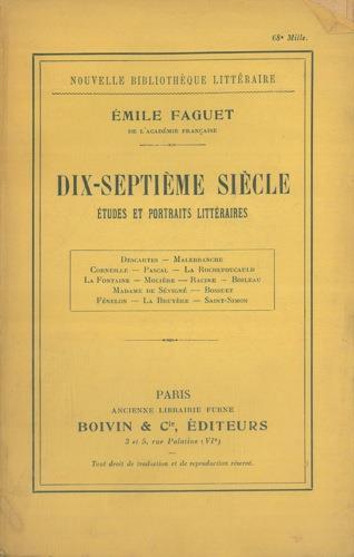Dix-septieme siecle. Etudes litteraires - Émile Faguet - copertina