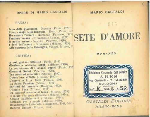 Sete d'amore - Mario Gastaldi - copertina