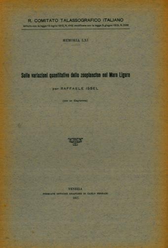 Sulle variazioni quantitative dello zooplancton nel Mare Ligure - Raffaele Issel - copertina