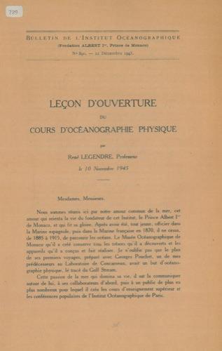 Leçon d'ouverture du cCours d'Océanographie physique - René Legendre - copertina