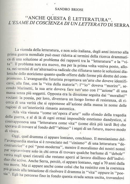 Anche questa é letteratura. L'esame di coscienza di un letterato di Serra - copertina