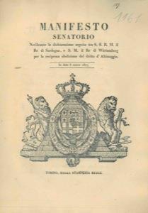 Accordo tra il Re di Sardegna e il Re di Wurtemberg per la reciproca abolizione del diritto di albinaggio - copertina