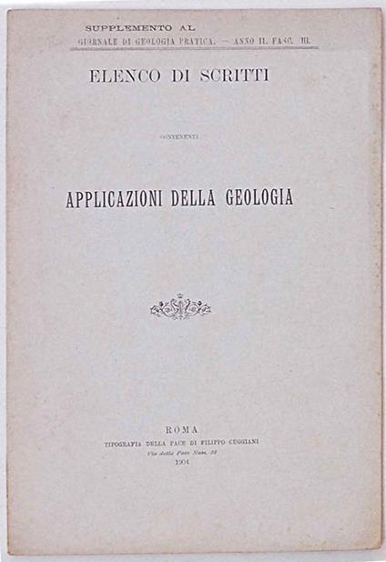 Elenco di scritti contendenti Applicazioni della Geologia - copertina