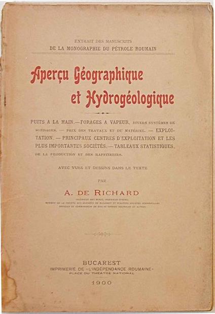 Apercu Géographique et Hidrogéologique - A. de Richard - copertina