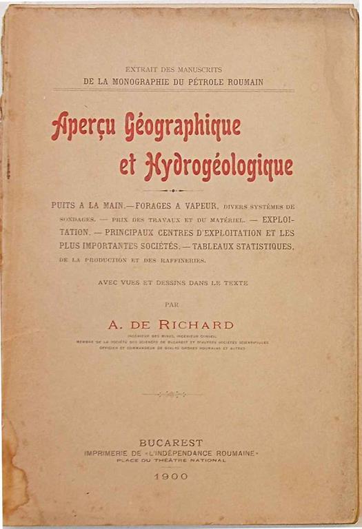 Apercu Géographique et Hidrogéologique - A. de Richard - copertina