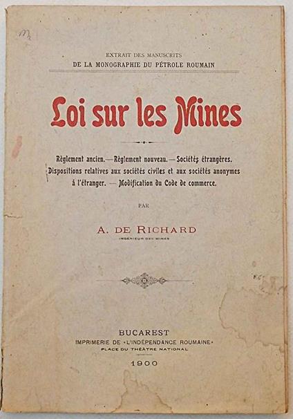 Loi sur le Mines - A. de Richard - copertina