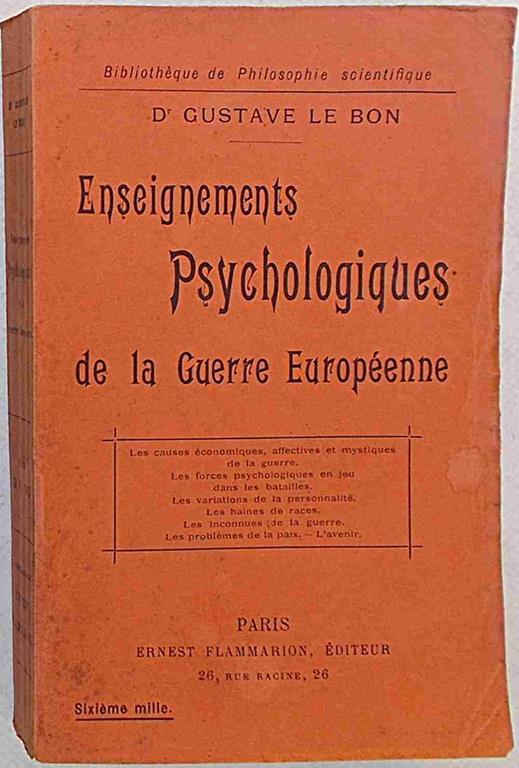 Enseignements psychologiques de la Guerre Européenne - Gustave Le Bon - copertina