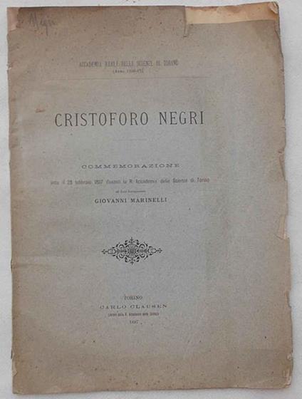 Cristoforo Negri - Giovanni Marinelli - copertina