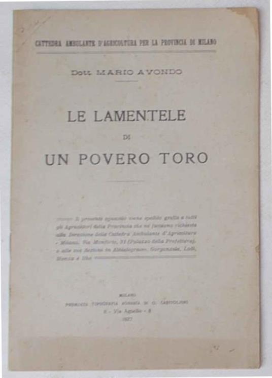 Le lamentele di un povero toro - Mario Avondo - copertina