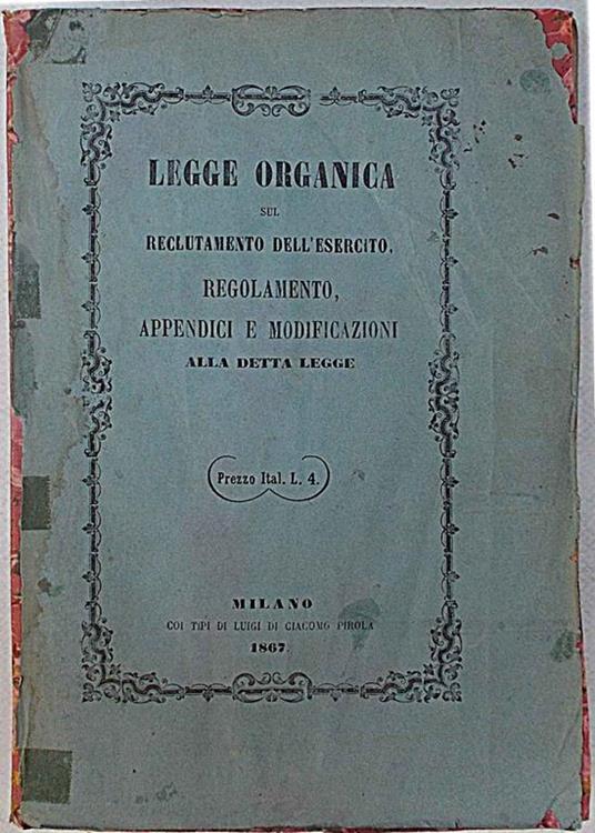 Legge organica del reclutamento dell'Esercito - copertina