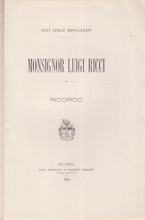 Monsignor luigi ricci ricordo - copertina