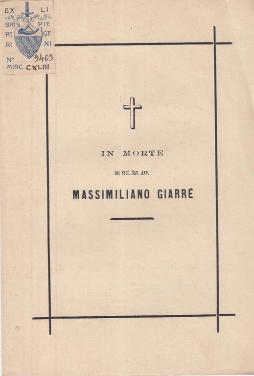 In morte del prof. cav. avv. massimiliano giarré - Grassi - copertina