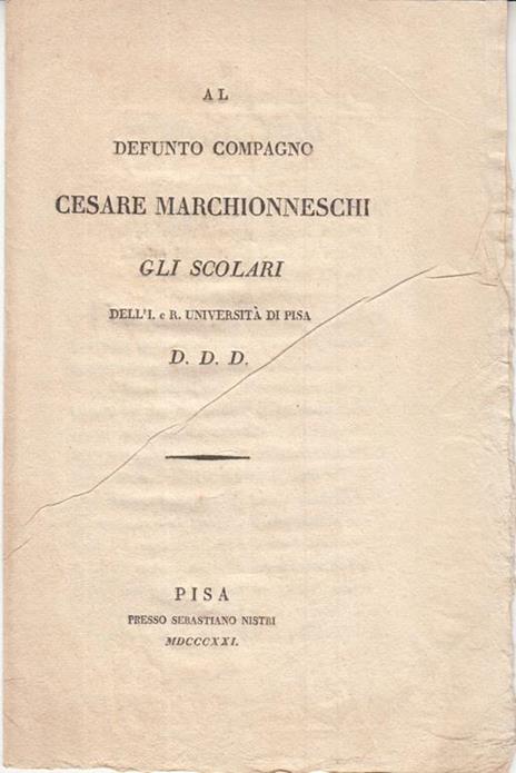 Al compagno cesare marchionneschi gli scolari dell'i. e r. università di pisa d.d.d - copertina