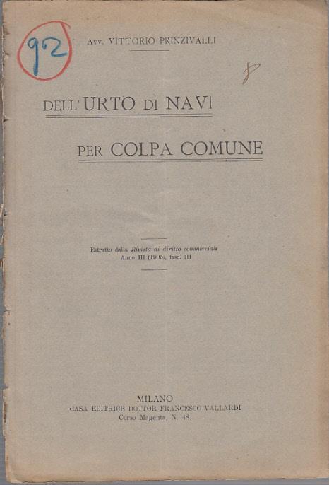 Dell'urto di navi per colpa comune - Vittorio Prinzivalli - copertina