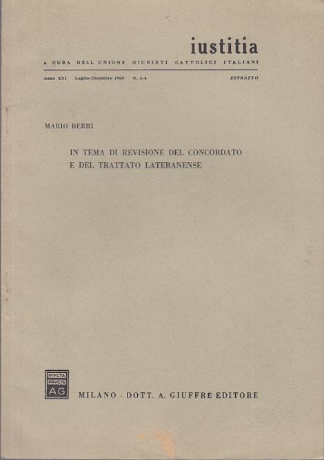 In tema di revisione del concordato e del trattato lateranense - Mario Berri - copertina