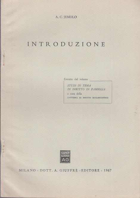 Introduzione estratto da studi in tema di diritto di famiglia - Arturo Carlo Jemolo - copertina