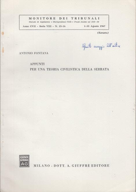 Appunti per una teoria civilistica della serrata - Antonio Fontana - copertina