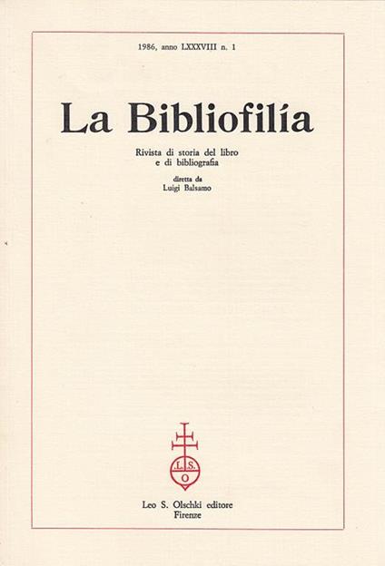 La Bibliofilia 1986 anno LXXXVIII n.1 - copertina