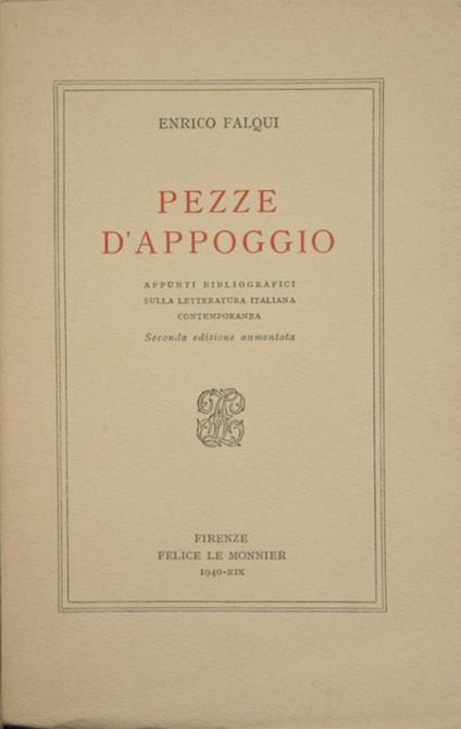 Pezze d'appoggio. Appunti bibliografici sulla letteratura italiana contemporanea - Enrico Falqui - copertina