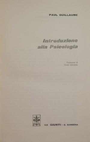 introduzione alla psicologia - Paul Guillaume - copertina