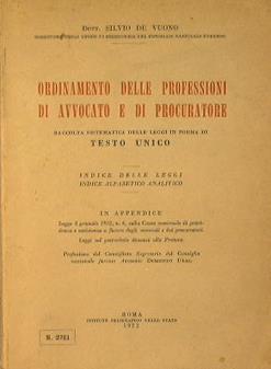 Ordinamento delle Professioni di Avvocato e di Procuratore - Silvio De Vuono - copertina