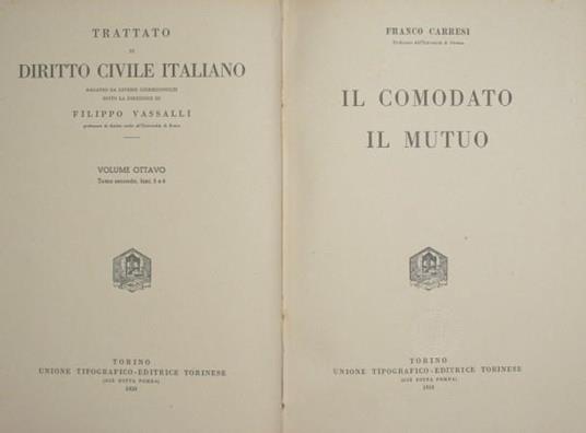 Il comodato. Il mutuo - Franco Carresi - copertina