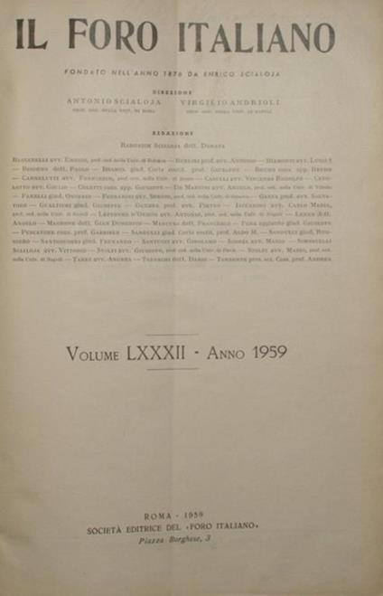 Il Foro italiano. Vol. LXXXII - Anno 1959 - copertina