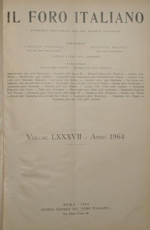 Il Foro italiano. Vol. LXXXVII. Anno 1964 - copertina