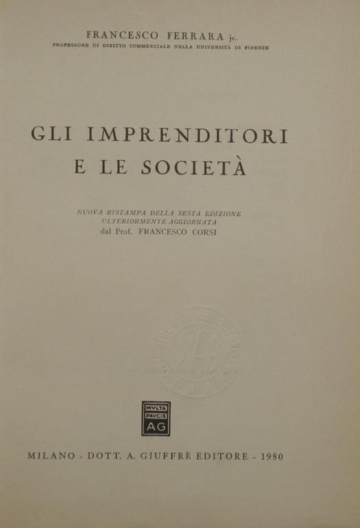 Gli imprenditori e le società - Francesco Ferrara - copertina