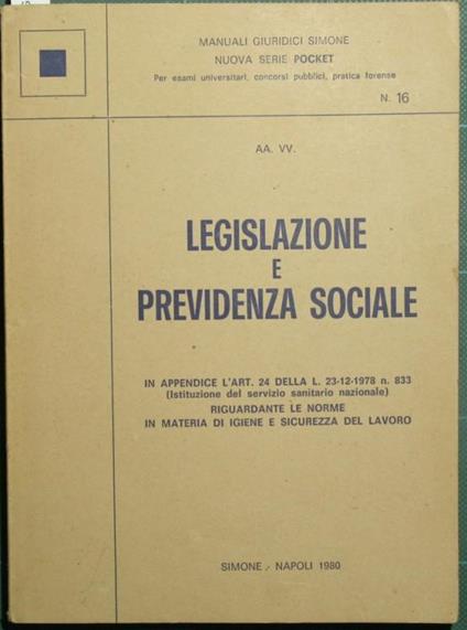 Legislazione sociale. Istituzioni di Previdenza Sociale - copertina