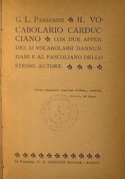 Il vocabolario carducciano - Giuseppe L. Passerini - copertina