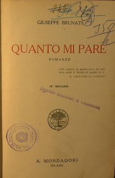 Quanto mi pare - Giuseppe Brunati - copertina