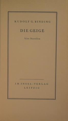 Die Geige. Vier Novellen - Rudolf G. Binding - copertina