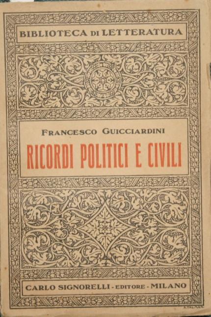 Ricordi politici e civili - Francesco Guicciardini - copertina