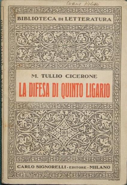 La difesa di Quinto Ligario - M. Tullio Cicerone - copertina