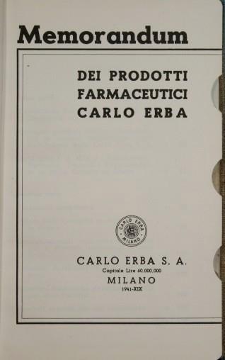 Memorandum dei prodotti farmaceutici Carlo Erba - Carlo Erba - copertina