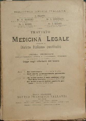 Trattato di medicina legale conforme al Diritto italiano costituito - Angiolo Filippi - copertina