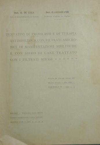 Tentativi di profilassi e di terapia antisifilitica, con filtrati amicrobici di manifestazioni sifilitiche e con siero di cane trattato con i filtrati stessi - Oddo Casagrandi - copertina