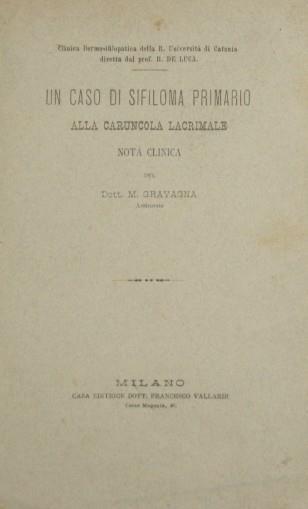 Un caso di sifiloma primario alla caruncola lacrimale. Nota clinica - Giuseppe Gravagna - copertina