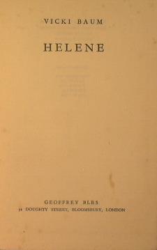 Helene - Vicki Baum - copertina